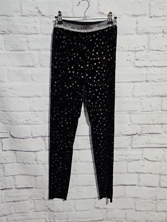 Victoria's Secret Other - Victoria's Secret Black Velvet Star-Print Leggings with Silver Glitter Waistband